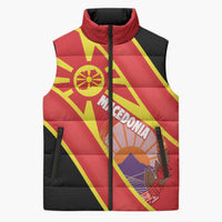 Personalised Macedonia National Day Sleeveless Puffer Jacket New Sun of Liberty Waves Style - Wonder Print Shop