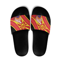 Personalised Macedonia National Day Slide Sandals New Sun of Liberty Waves Style - Wonder Print Shop