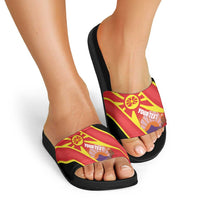 Personalised Macedonia National Day Slide Sandals New Sun of Liberty Waves Style - Wonder Print Shop