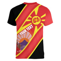 Personalised Macedonia National Day Women V-Neck T-Shirt New Sun of Liberty Waves Style - Wonder Print Shop