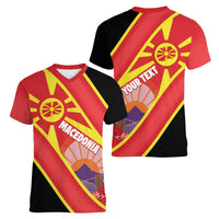 Personalised Macedonia National Day Women V-Neck T-Shirt New Sun of Liberty Waves Style - Wonder Print Shop