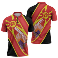 Personalised Macedonia National Day Zipper Polo Shirt New Sun of Liberty Waves Style - Wonder Print Shop
