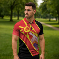 Personalised Macedonia National Day Zipper Polo Shirt New Sun of Liberty Waves Style - Wonder Print Shop