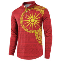Vergina Sun Macedonia Button Sweatshirt Greek Pattern Red - Wonder Print Shop