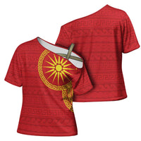 Vergina Sun Macedonia Cross Shoulder Shirt Greek Pattern Red - Wonder Print Shop