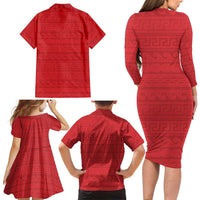 Vergina Sun Macedonia Family Matching Long Sleeve Bodycon Dress and Hawaiian Shirt Greek Pattern Red - Wonder Print Shop