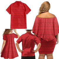 Vergina Sun Macedonia Family Matching Off Shoulder Short Dress and Hawaiian Shirt Greek Pattern Red - Wonder Print Shop
