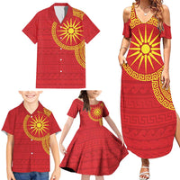 Vergina Sun Macedonia Family Matching Summer Maxi Dress and Hawaiian Shirt Greek Pattern Red - Wonder Print Shop