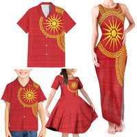 Vergina Sun Macedonia Family Matching Tank Maxi Dress and Hawaiian Shirt Greek Pattern Red - Wonder Print Shop