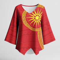 Vergina Sun Macedonia Kimono Sleeve Blouse Greek Pattern Red - Wonder Print Shop