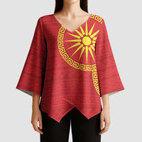 Vergina Sun Macedonia Kimono Sleeve Blouse Greek Pattern Red - Wonder Print Shop