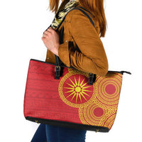 Vergina Sun Macedonia Leather Tote Bag Greek Pattern Red - Wonder Print Shop