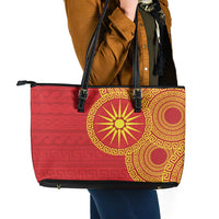 Vergina Sun Macedonia Leather Tote Bag Greek Pattern Red - Wonder Print Shop