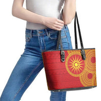 Vergina Sun Macedonia Leather Tote Bag Greek Pattern Red - Wonder Print Shop