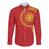 Vergina Sun Macedonia Long Sleeve Button Shirt Greek Pattern Red - Wonder Print Shop