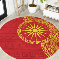 Vergina Sun Macedonia Round Carpet Greek Pattern Red - Wonder Print Shop