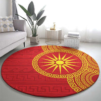 Vergina Sun Macedonia Round Carpet Greek Pattern Red - Wonder Print Shop