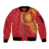 Vergina Sun Macedonia Sleeve Zip Bomber Jacket Greek Pattern Red - Wonder Print Shop
