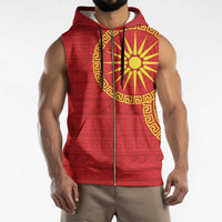 Vergina Sun Macedonia Sleeveless Zip Hoodie Greek Pattern Red - Wonder Print Shop
