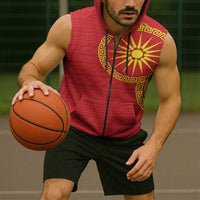 Vergina Sun Macedonia Sleeveless Zip Hoodie Greek Pattern Red - Wonder Print Shop