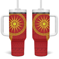 Vergina Sun Macedonia Tumbler With Handle Greek Pattern Red - Wonder Print Shop