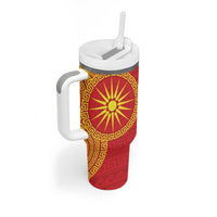 Vergina Sun Macedonia Tumbler With Handle Greek Pattern Red - Wonder Print Shop