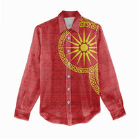 Vergina Sun Macedonia Women Casual Shirt Greek Pattern Red - Wonder Print Shop