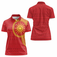 Vergina Sun Macedonia Women Polo Shirt Greek Pattern Red - Wonder Print Shop