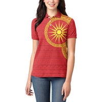 Vergina Sun Macedonia Women Polo Shirt Greek Pattern Red - Wonder Print Shop