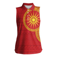 Vergina Sun Macedonia Women Sleeveless Polo Shirt Greek Pattern Red - Wonder Print Shop