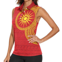 Vergina Sun Macedonia Women Sleeveless Polo Shirt Greek Pattern Red - Wonder Print Shop