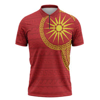 Vergina Sun Macedonia Zipper Polo Shirt Greek Pattern Red - Wonder Print Shop