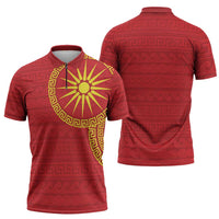 Vergina Sun Macedonia Zipper Polo Shirt Greek Pattern Red - Wonder Print Shop