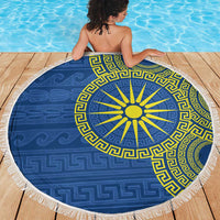 Vergina Sun Macedonia Beach Blanket Greek Pattern Blue - Wonder Print Shop