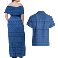 Vergina Sun Macedonia Couples Matching Off Shoulder Maxi Dress and Hawaiian Shirt Greek Pattern Blue - Wonder Print Shop