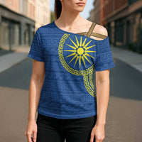 Vergina Sun Macedonia Cross Shoulder Shirt Greek Pattern Blue - Wonder Print Shop