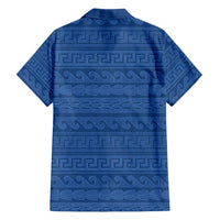 Vergina Sun Macedonia Family Matching Long Sleeve Bodycon Dress and Hawaiian Shirt Greek Pattern Blue - Wonder Print Shop