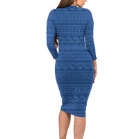 Vergina Sun Macedonia Family Matching Long Sleeve Bodycon Dress and Hawaiian Shirt Greek Pattern Blue - Wonder Print Shop