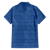 Vergina Sun Macedonia Family Matching Off The Shoulder Long Sleeve Dress and Hawaiian Shirt Greek Pattern Blue - Wonder Print Shop