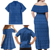 Vergina Sun Macedonia Family Matching Off Shoulder Maxi Dress and Hawaiian Shirt Greek Pattern Blue - Wonder Print Shop