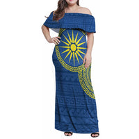 Vergina Sun Macedonia Family Matching Off Shoulder Maxi Dress and Hawaiian Shirt Greek Pattern Blue - Wonder Print Shop