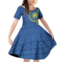Vergina Sun Macedonia Family Matching Off Shoulder Short Dress and Hawaiian Shirt Greek Pattern Blue - Wonder Print Shop