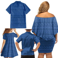 Vergina Sun Macedonia Family Matching Off Shoulder Short Dress and Hawaiian Shirt Greek Pattern Blue - Wonder Print Shop