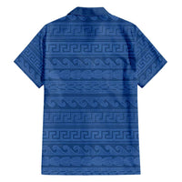 Vergina Sun Macedonia Family Matching Short Sleeve Bodycon Dress and Hawaiian Shirt Greek Pattern Blue - Wonder Print Shop