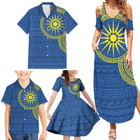 Vergina Sun Macedonia Family Matching Summer Maxi Dress and Hawaiian Shirt Greek Pattern Blue - Wonder Print Shop