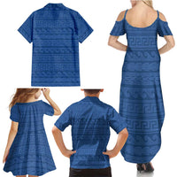 Vergina Sun Macedonia Family Matching Summer Maxi Dress and Hawaiian Shirt Greek Pattern Blue - Wonder Print Shop