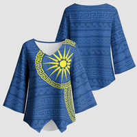Vergina Sun Macedonia Kimono Sleeve Blouse Greek Pattern Blue - Wonder Print Shop