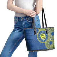 Vergina Sun Macedonia Leather Tote Bag Greek Pattern Blue - Wonder Print Shop
