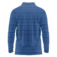 Vergina Sun Macedonia Long Sleeve Polo Shirt Greek Pattern Blue - Wonder Print Shop