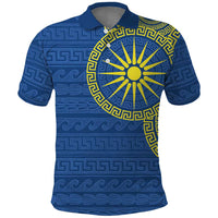 Vergina Sun Macedonia Polo Shirt Greek Pattern Blue - Wonder Print Shop